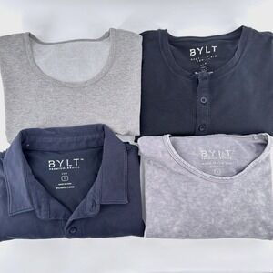 BYLT Men's Premium Basics Lux Short Sleeve Shirt Henley Polo Large - Set of 4